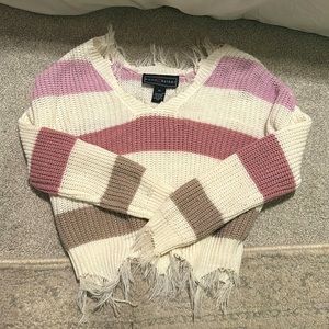 Polly & Ester Oversized Cropped Striped Sweater